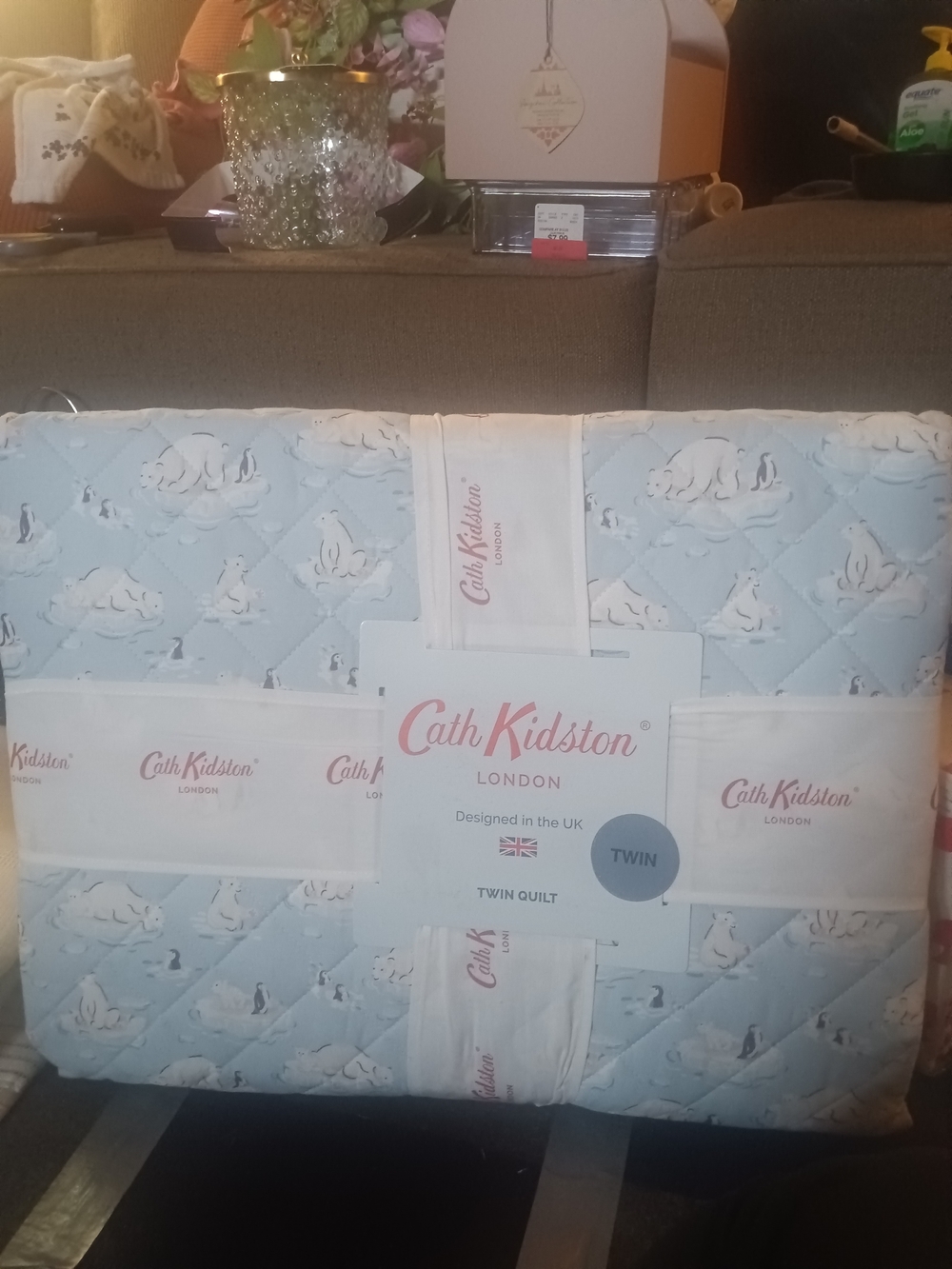 Cath Kidston Light Blue Polar Bear & Penguin Quilted Twin Bedspread